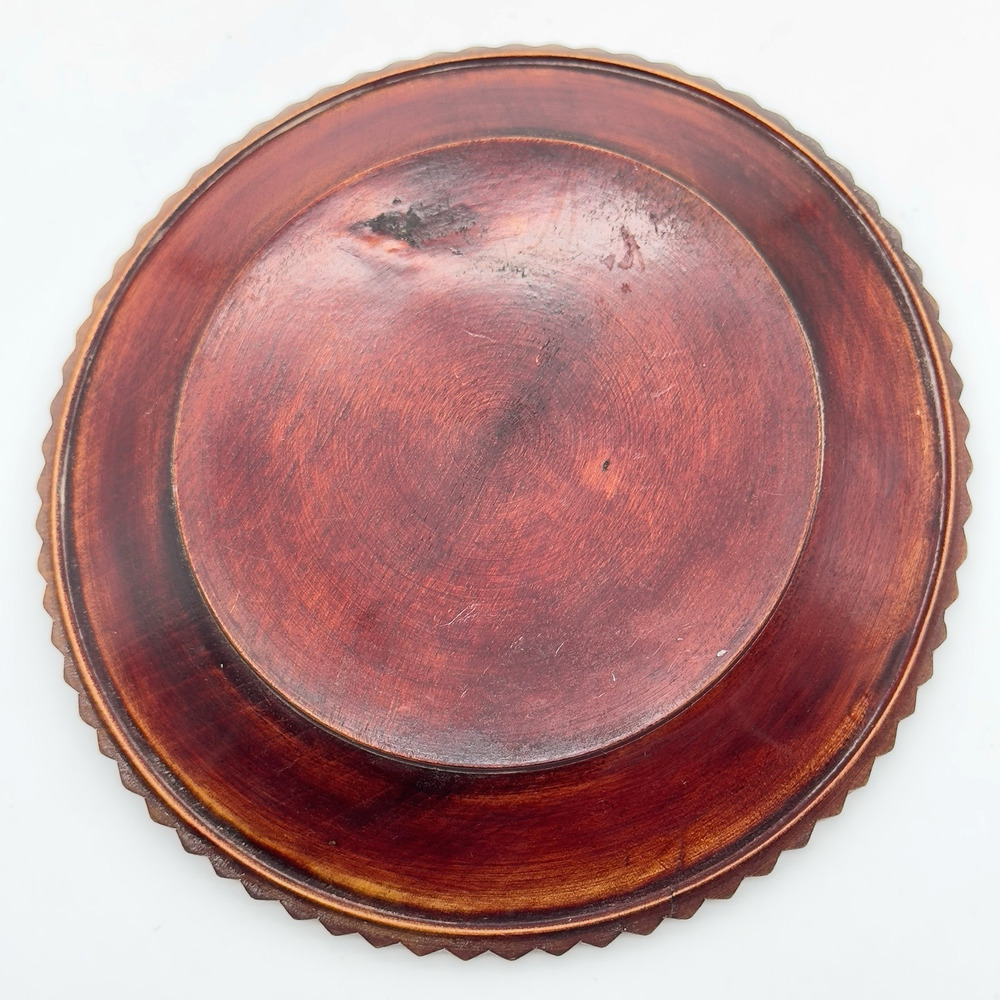 Vintage Hand Carved Wood Plate Trinket Dish Hand Painted Folk Art 6.25" - Picture 2 of 4